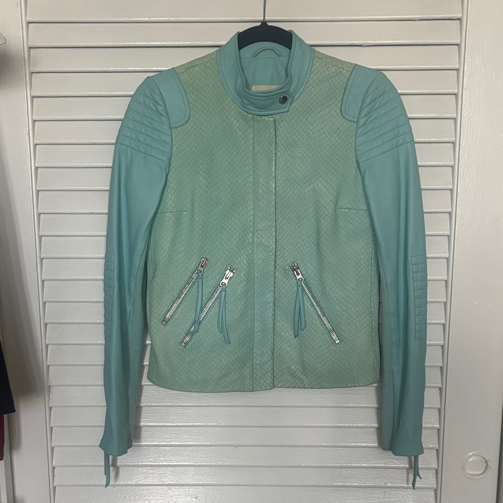 Rebecca Taylor Aqua Leather Jacket